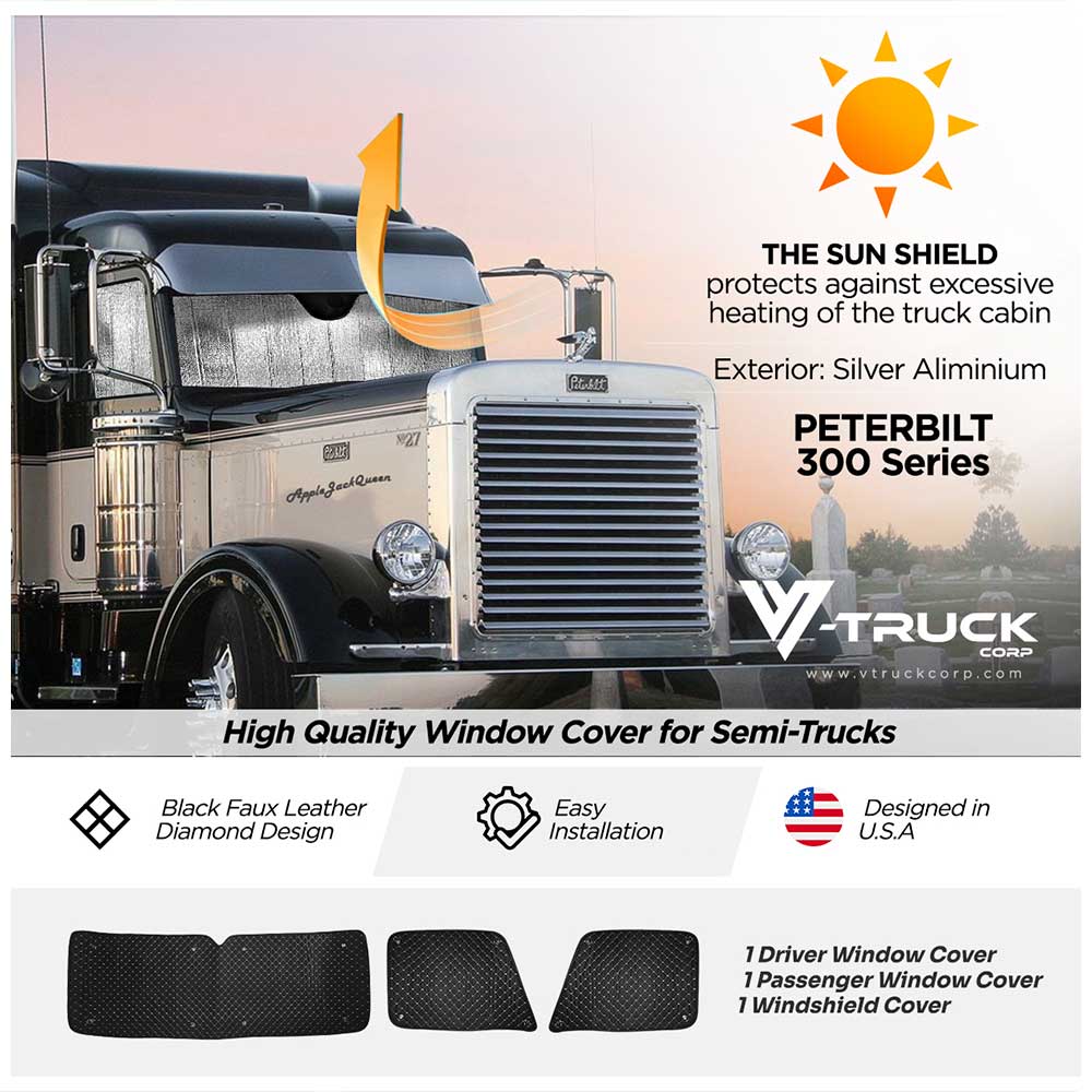 Peterbilt 379, 386, 387, 388, 389 Sun Shields - 3 Piece Kit