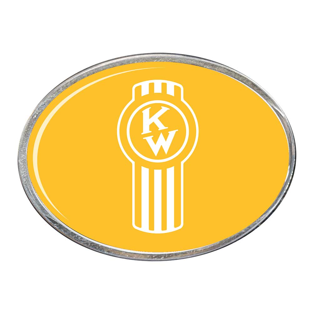 Old Style Kenworth Logo Oval Billet Aluminum with Resin Belt Buckle