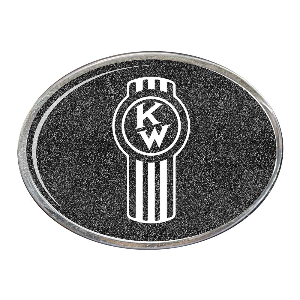 Old Style Kenworth Logo Oval Billet Aluminum with Resin Belt Buckle