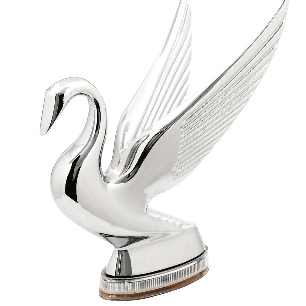 Modern Swan Hood Ornament with Blue LED with Clear Lens Glow Base