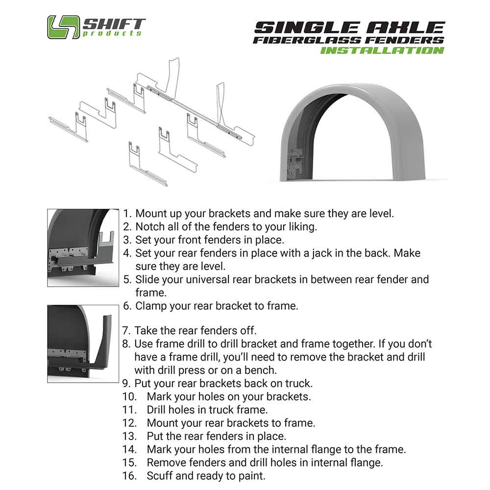 100" Shift Products Single Axle Fiberglass Fender with 1" Lip