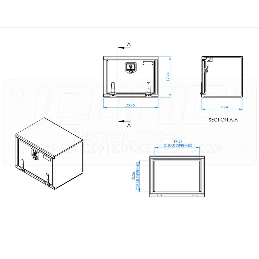 24" x 18" x 18" Smooth Fold Down T Handle Tool Box