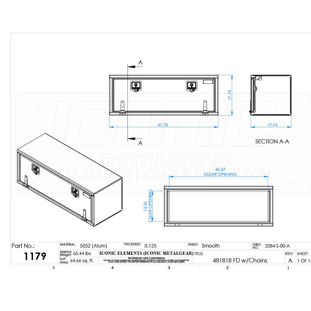 48" x 18" x 18" Smooth Fold Down T Handle Tool Box