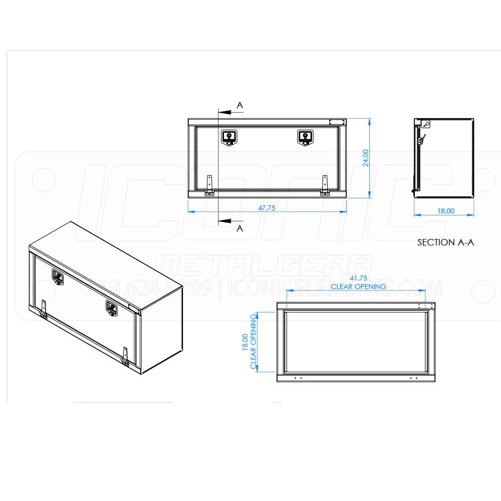 48" x 24" x 18" Smooth Fold Down T Handle Tool Box