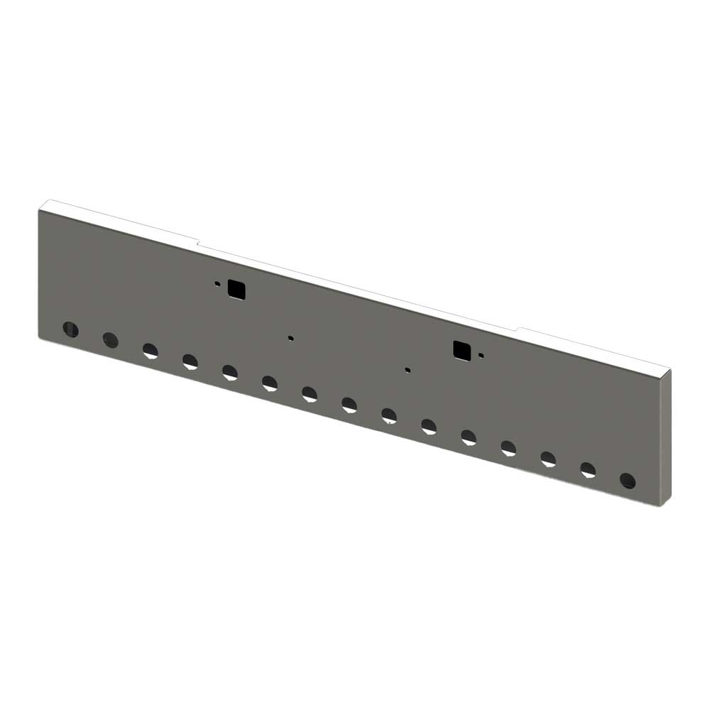 18" Peterbilt 365, 367, 388, 389, 567 SS Boxed End Bumper with Fifteen 2" Light and Tow Holes Cutouts
