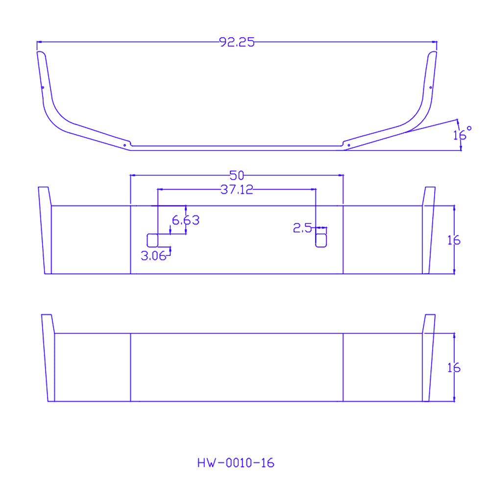 16" Peterbilt 384 Setback Axle Bumper with Tow Hitch Holes