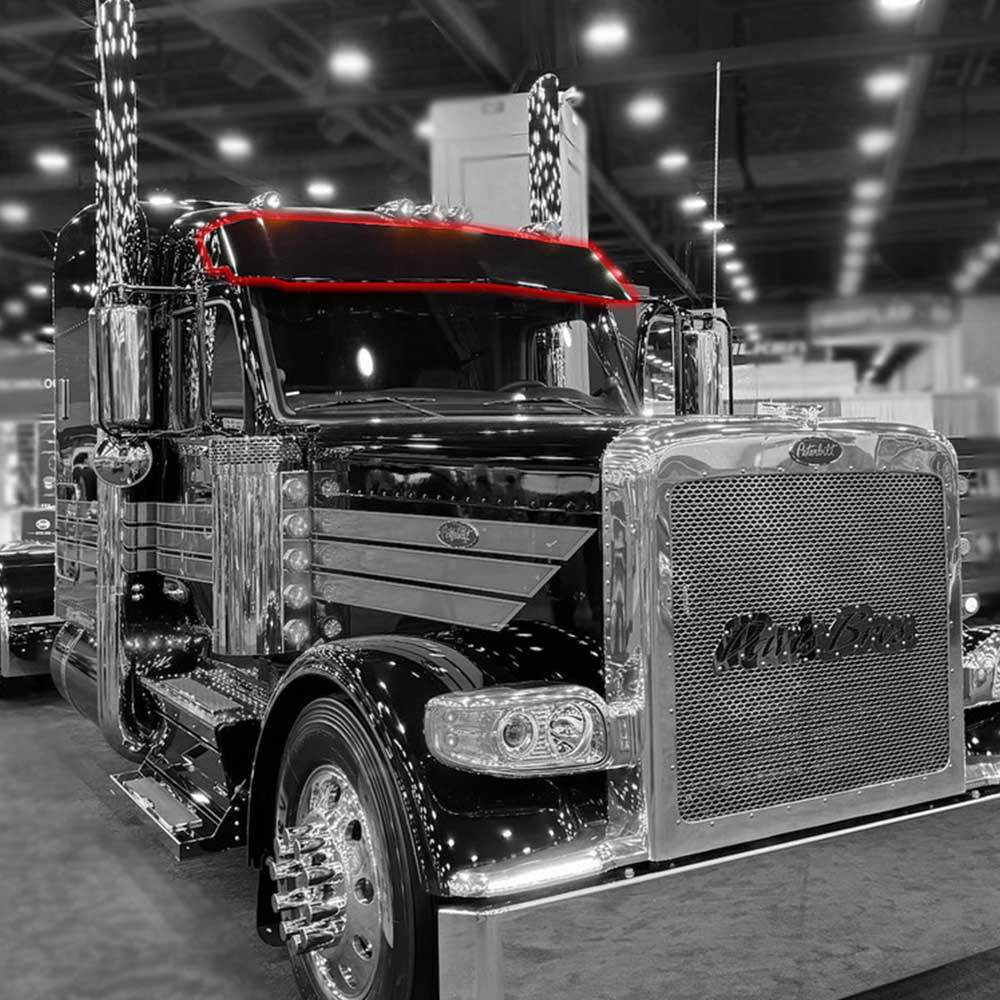 Peterbilt 589 Flat Top Stainless Steel 14" Drop Visor