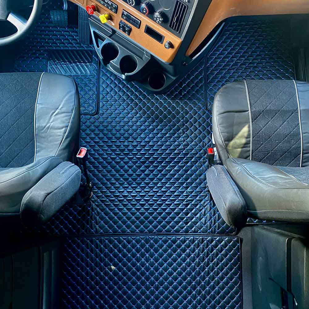 Freightliner Cascadia 126 New Gen 2017+ Five Piece Black Leather with Diamond Design Floor Mat Set
