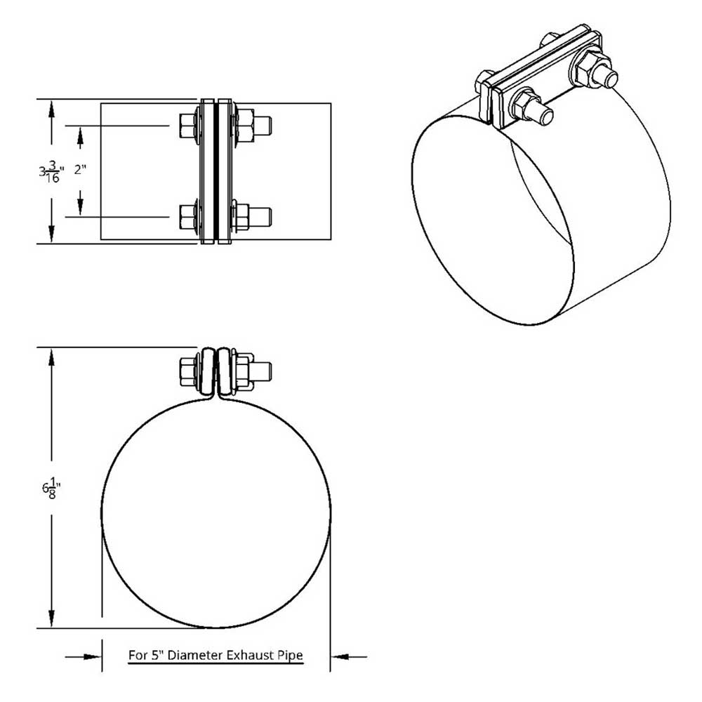 6"D x 3"W Stainless Steel Flexible Exhaust Clamp