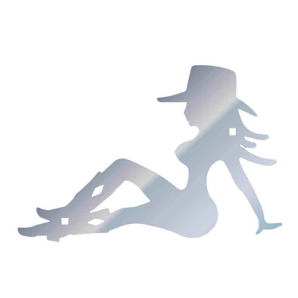 8" Sitting Cowgirl Stainless Steel Mudflap Cutout Screw On Mount (PR)