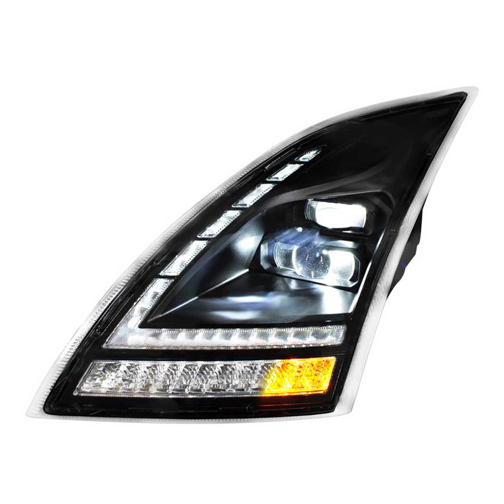Volvo VNL 2018+ Black LED Headlight with Switchable Sequential Turn Signal