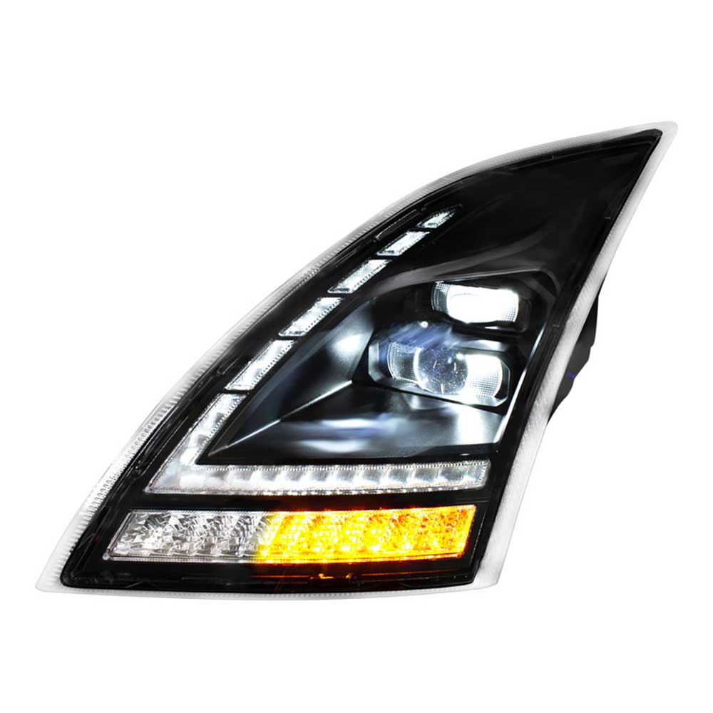 Volvo VNL 2018+ Black LED Headlight with Switchable Sequential Turn Signal