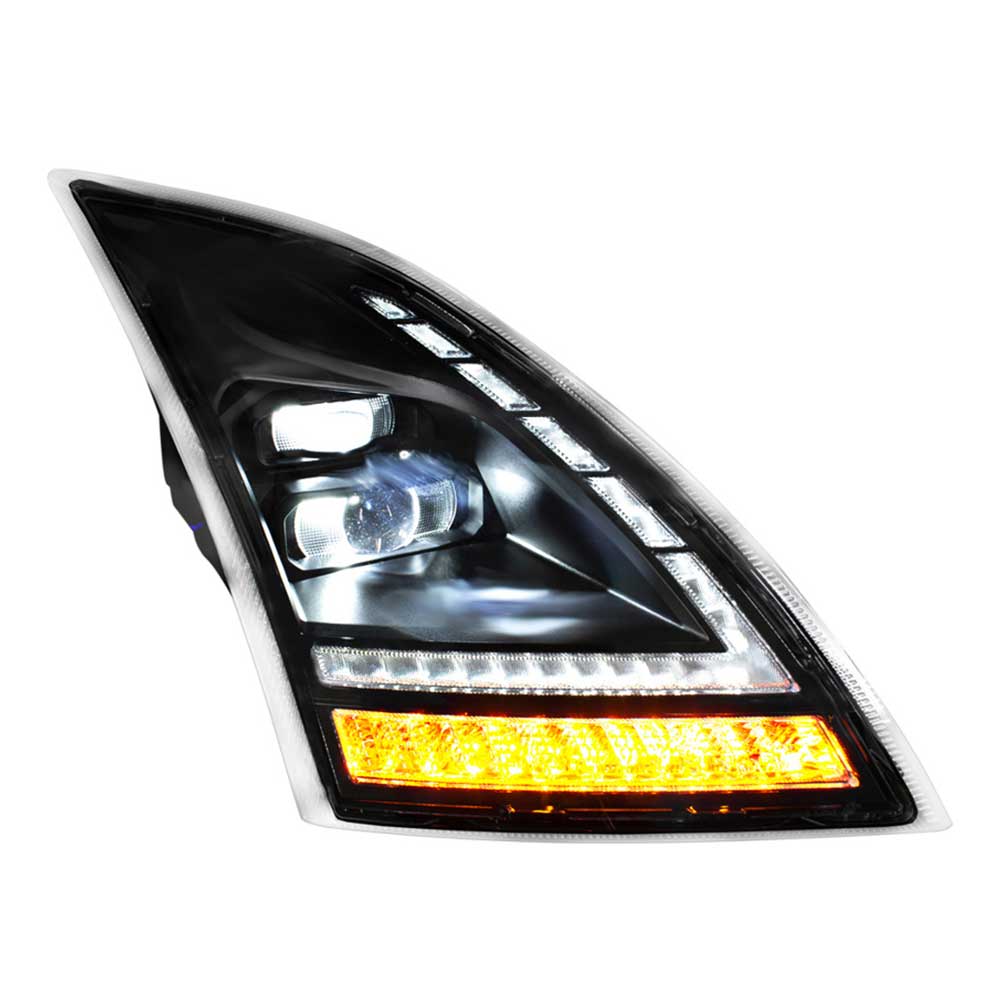Volvo VNL 2018+ Black LED Headlight with Switchable Sequential Turn Signal