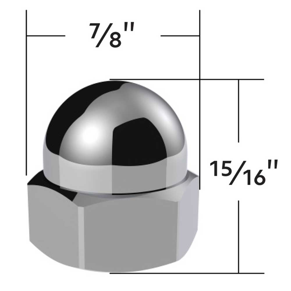 3/4" x 15/16" Chrome Die-Cast Acorn Nut Cover - Push On 50 Pack