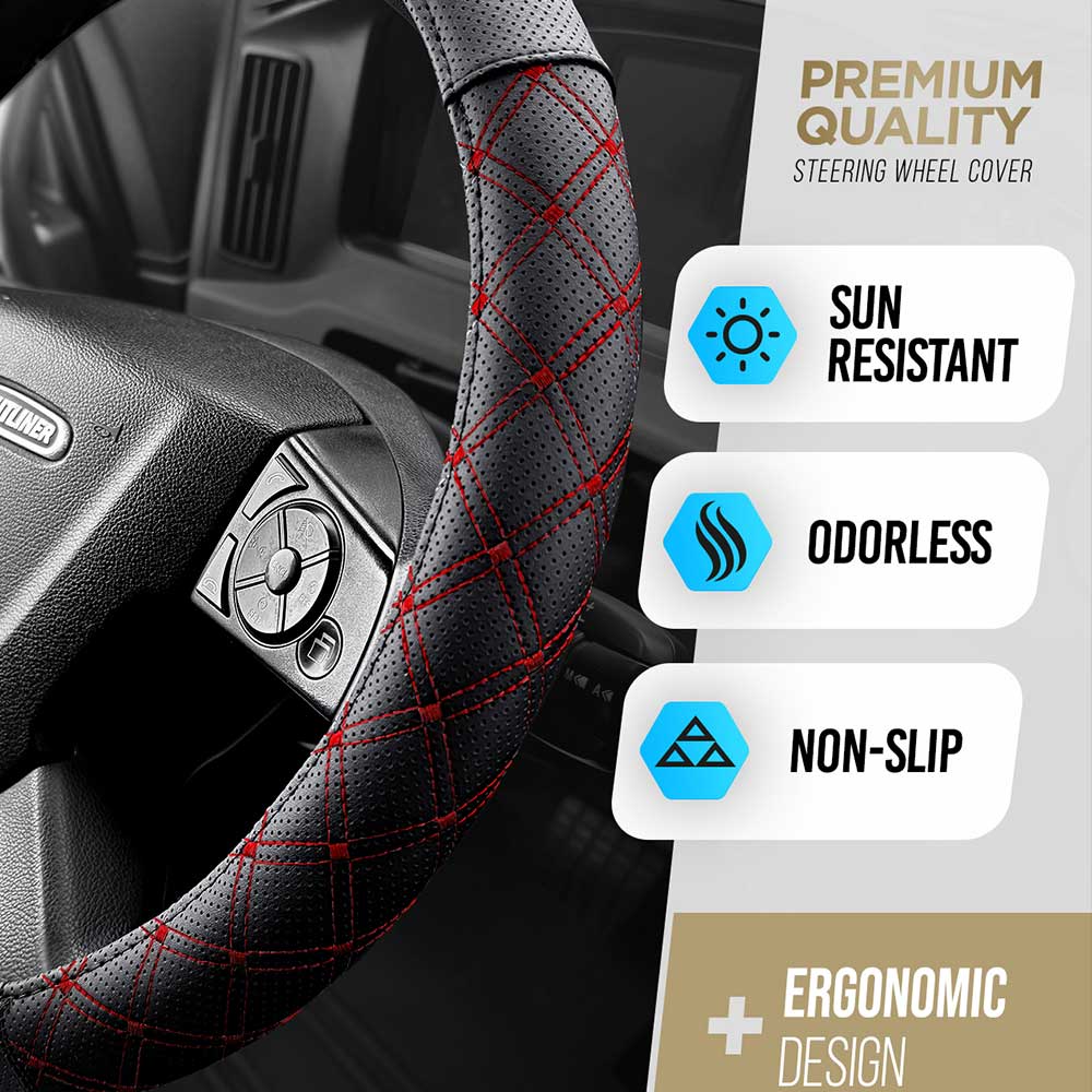 18" Diamond Stitched Chicago Style Steering Wheel Cover