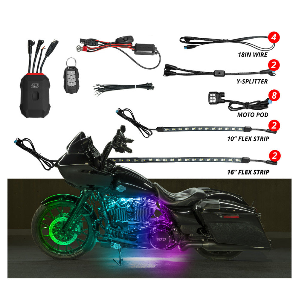 Ten Piece XKMax Engine and Under Glow Motorcycle Light Kit