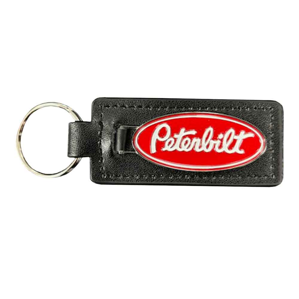 2" Peterbilt Black Leather Keychain with Red Logo
