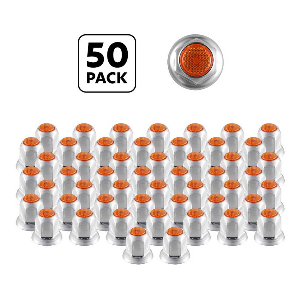 33mm x 2" Chrome Steel Reflector Nut Cover with Flange - Push On, 50 Pack