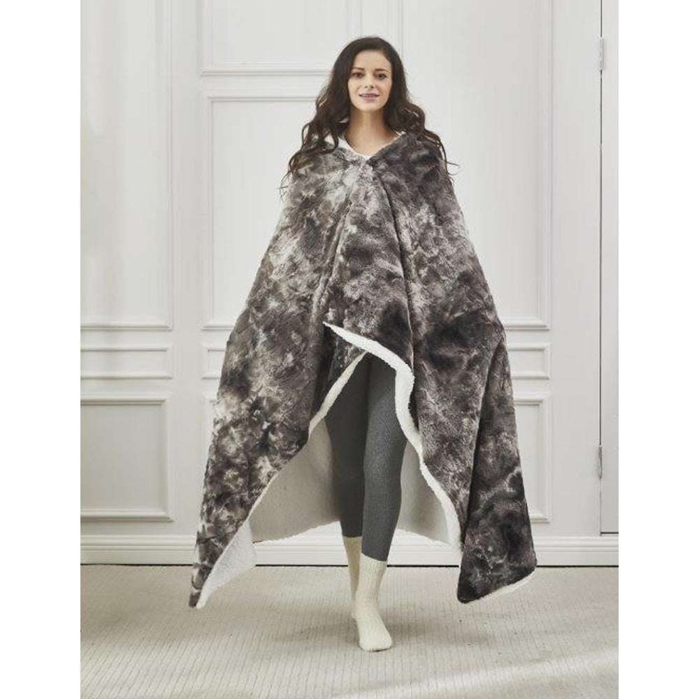 50" x 70" Hooded Sherpa River Rock Wearable Throw
