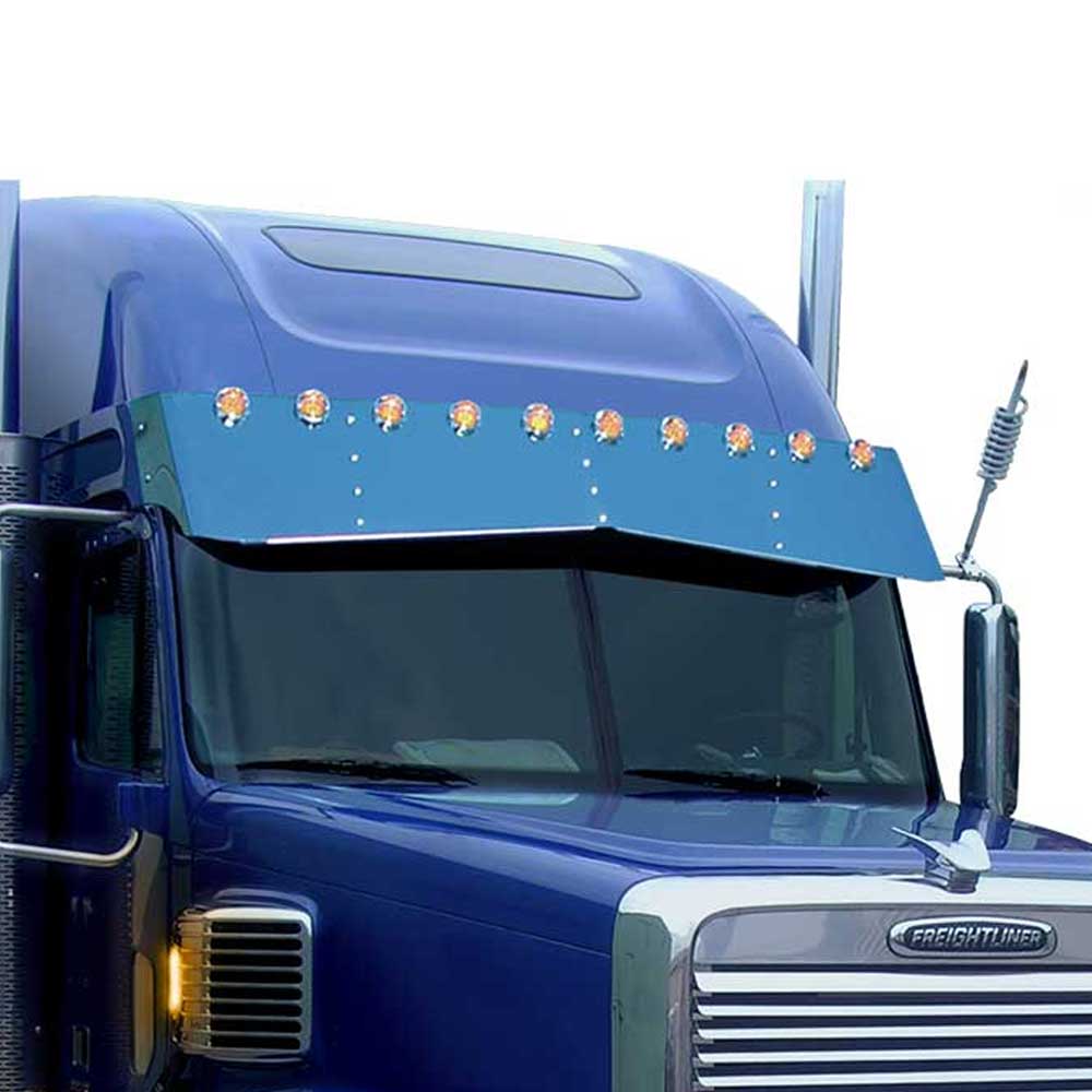 Freightliner Coronado 2003-2016 with Mid Roof 18" x 16" SS Bowtie Visor with Ten 2" Light Holes