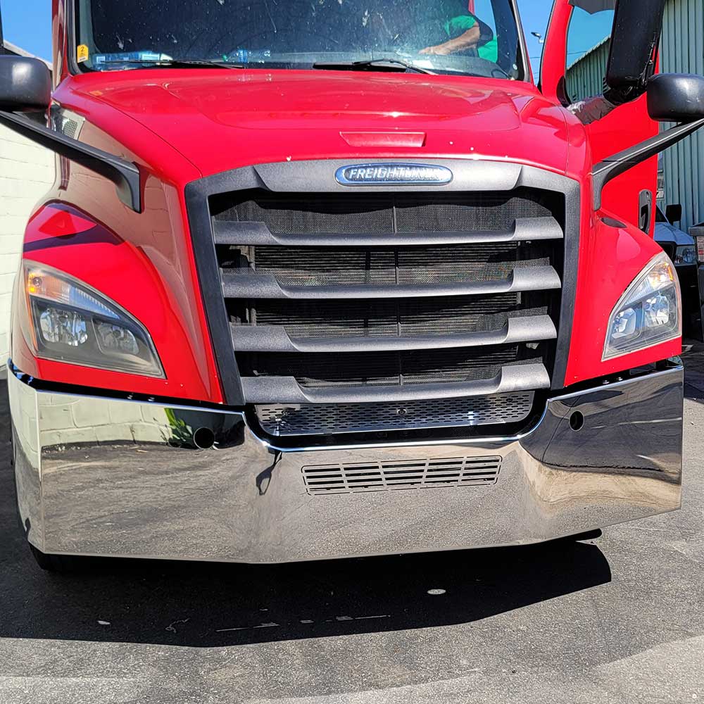 22" Freightliner Cascadia New Body Bumper with Mounting Brackets, Tow Cutouts and Vent Grill