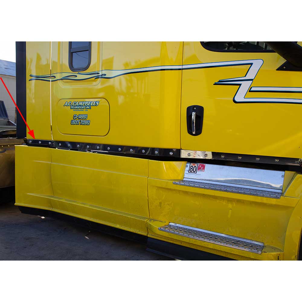 3" Freightliner Cascadia Stainless Steel Sleeper Extension Panels with Six 3/4" Light Holes