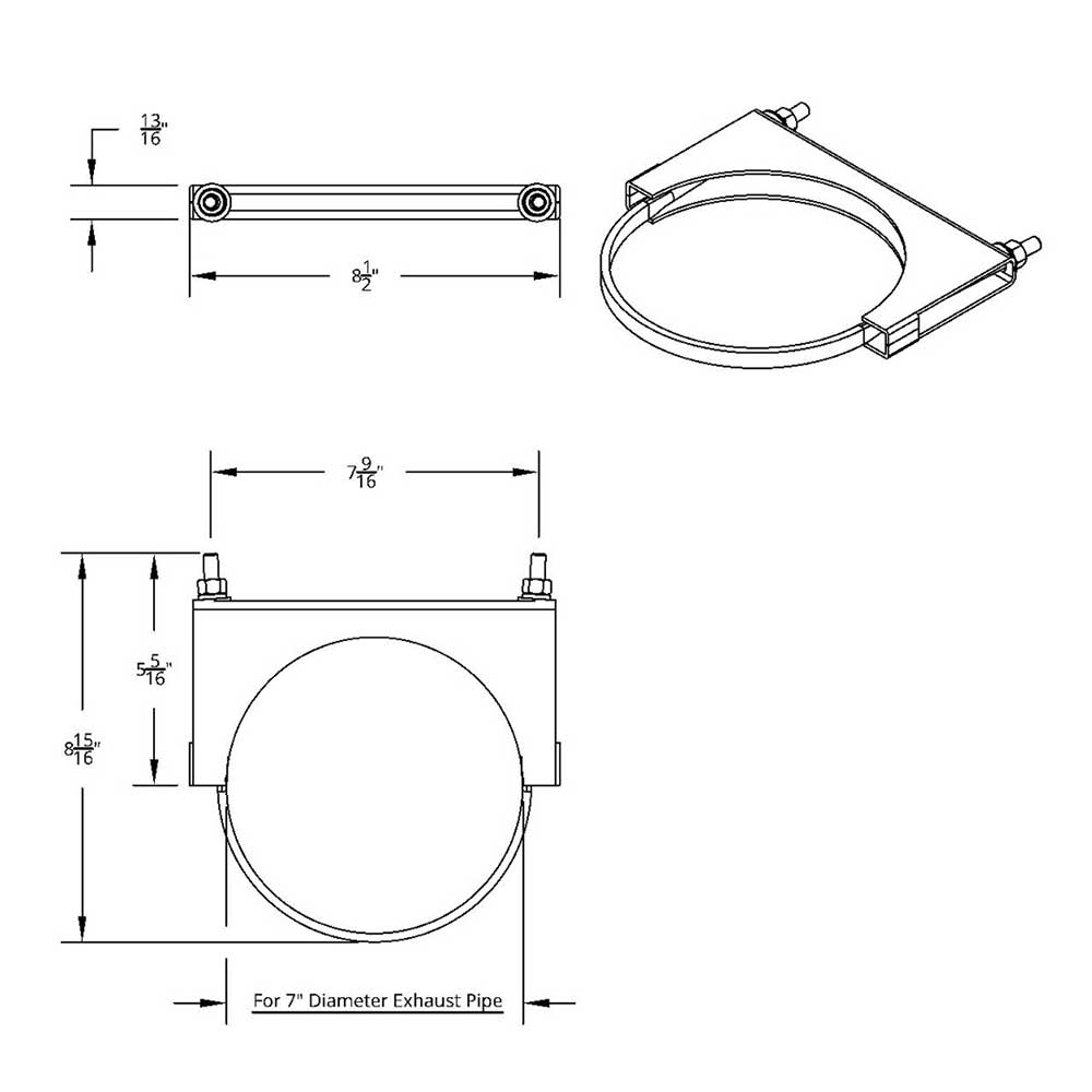 7"D Stainless Steel U-Bolt Exhaust Clamp