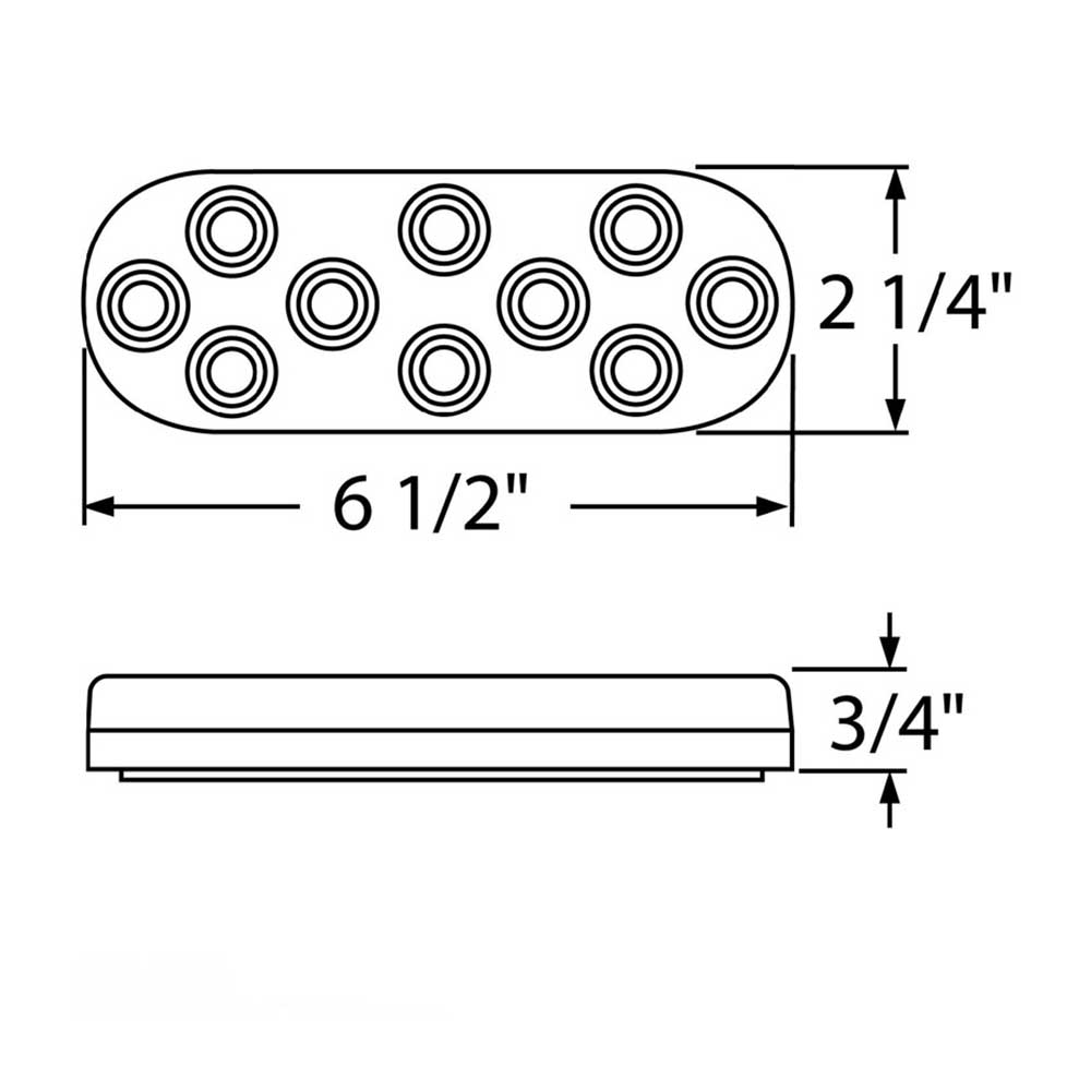 6-1/2" Red 10 LED Oval with 3 Contact Female Plug