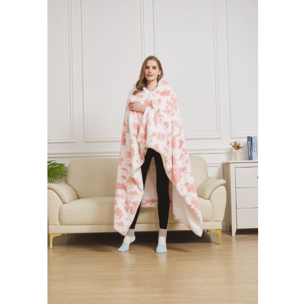 50" x 70" Hooded Sherpa Strawberry Cow Wearable Throw