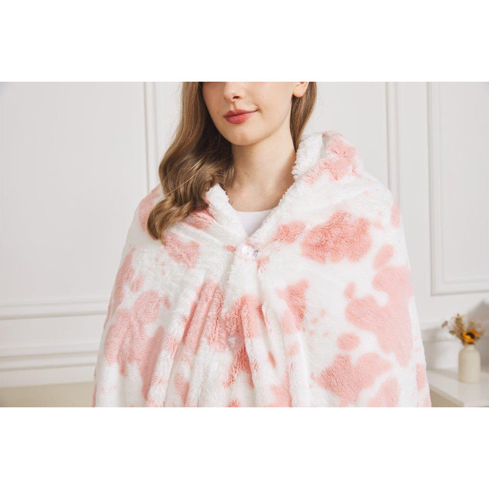 50" x 70" Hooded Sherpa Strawberry Cow Wearable Throw