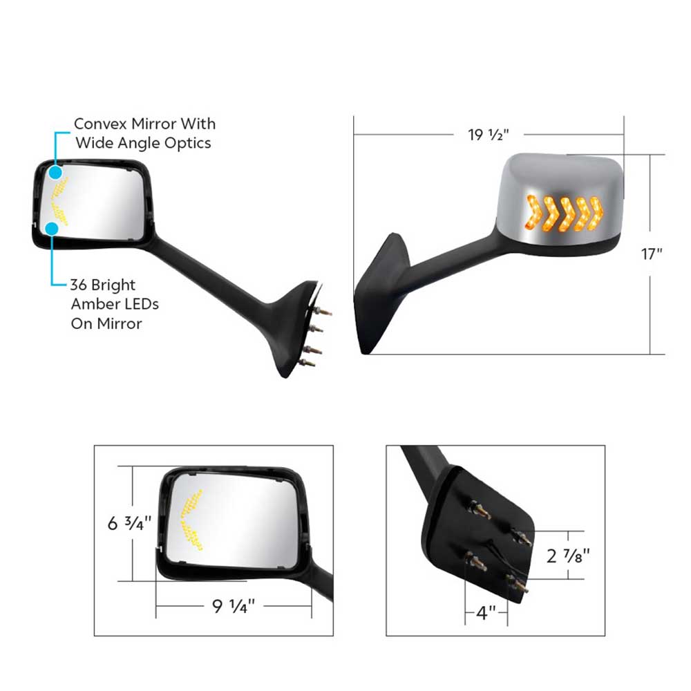 International LT 2018+ Hood Mirror Assembly with LED Sequential Turn Signal