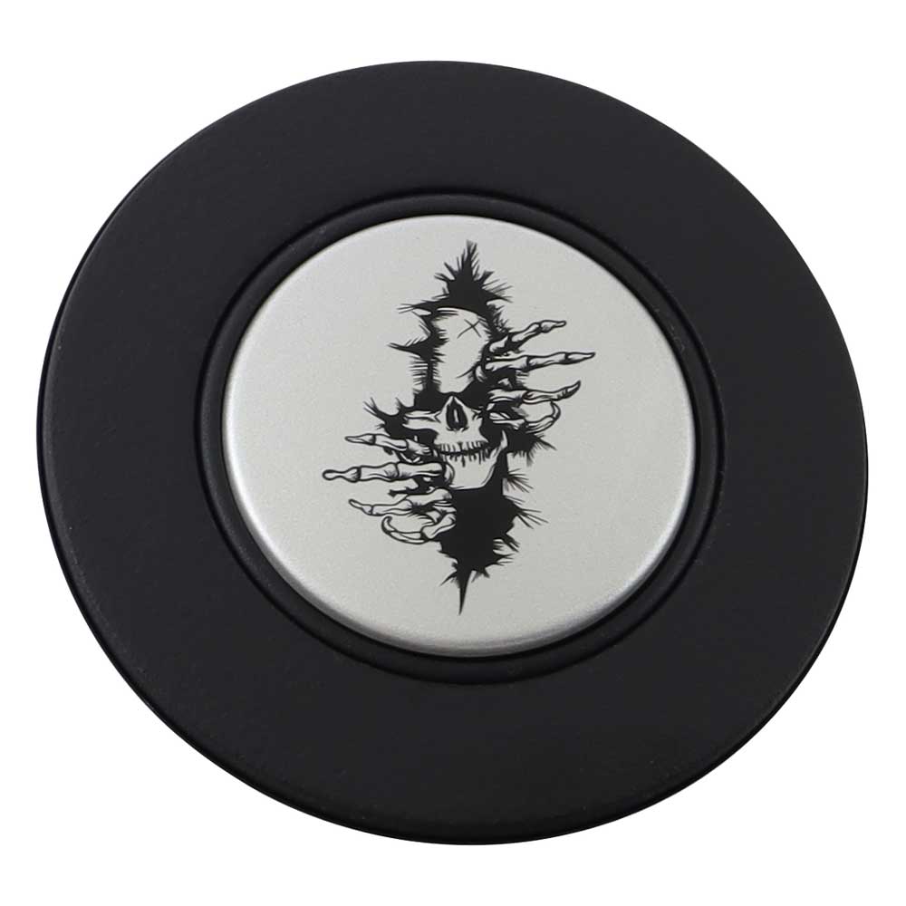 Magnetic Horn Button with Crawling Skull on Silver Medallion