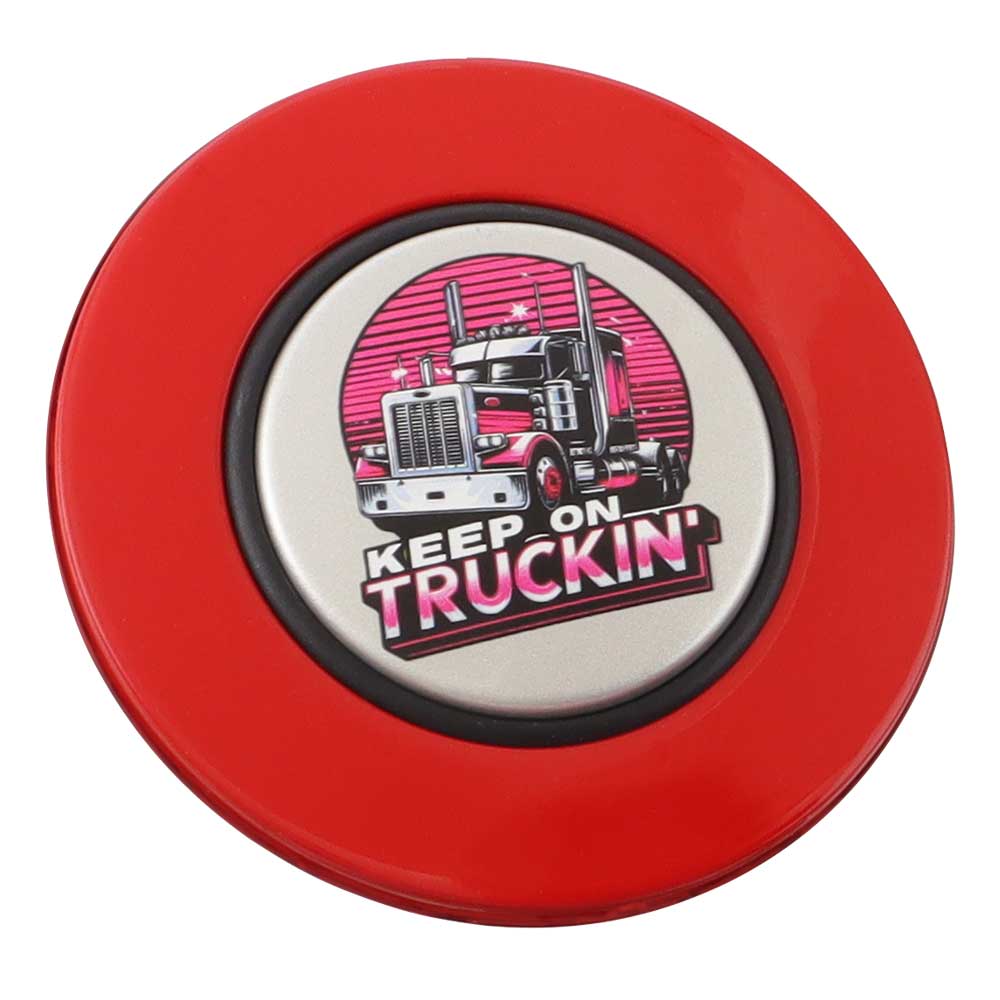 Magnetic Horn Button with Keep On Truckin on Silver Medallion