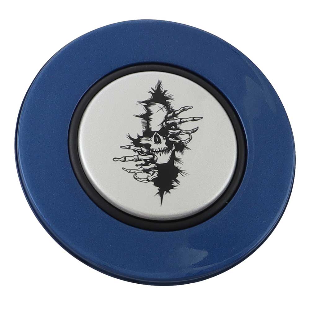 Magnetic Horn Button with Crawling Skull on Silver Medallion