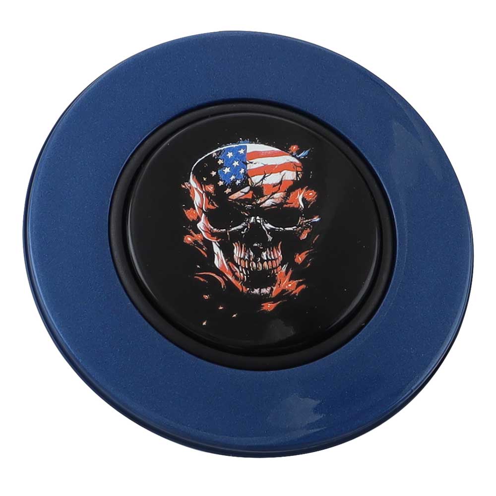 Magnetic Horn Button with Flag Skull on Black Medallion
