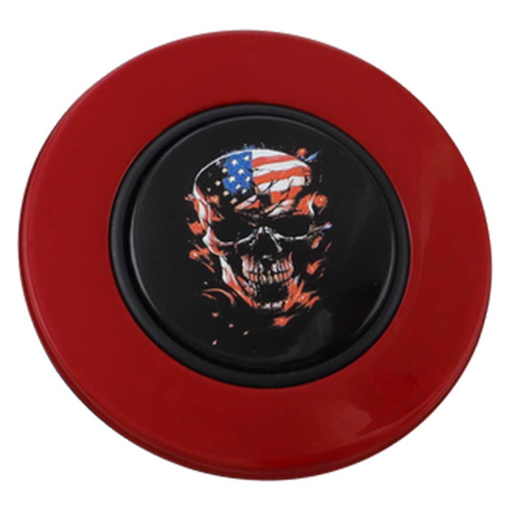 Magnetic Horn Button with Flag Skull on Black Medallion - Classic Red