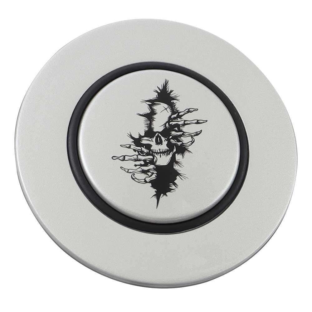 Magnetic Horn Button with Crawling Skull on Silver Medallion