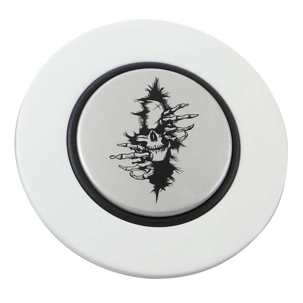 Magnetic Horn Button with Crawling Skull on Silver Medallion