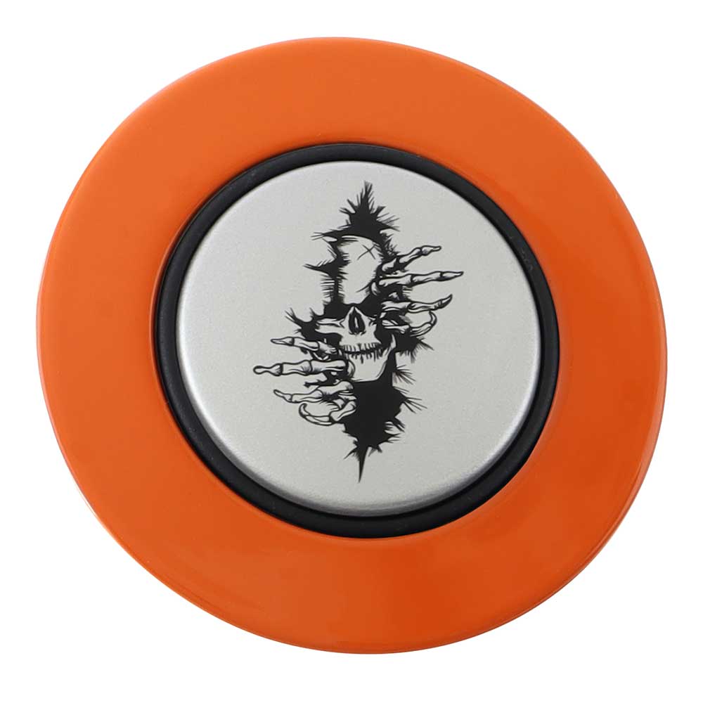 Magnetic Horn Button with Crawling Skull on Silver Medallion