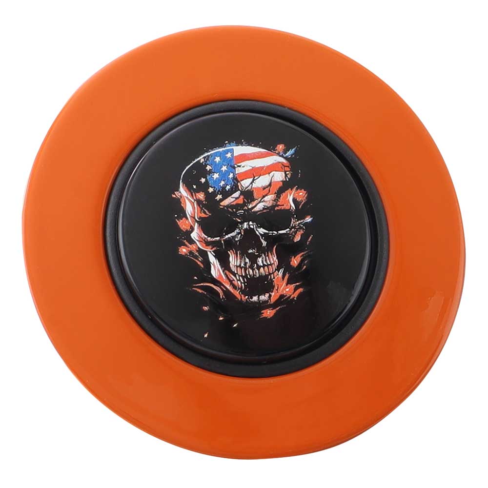 Magnetic Horn Button with Flag Skull on Black Medallion
