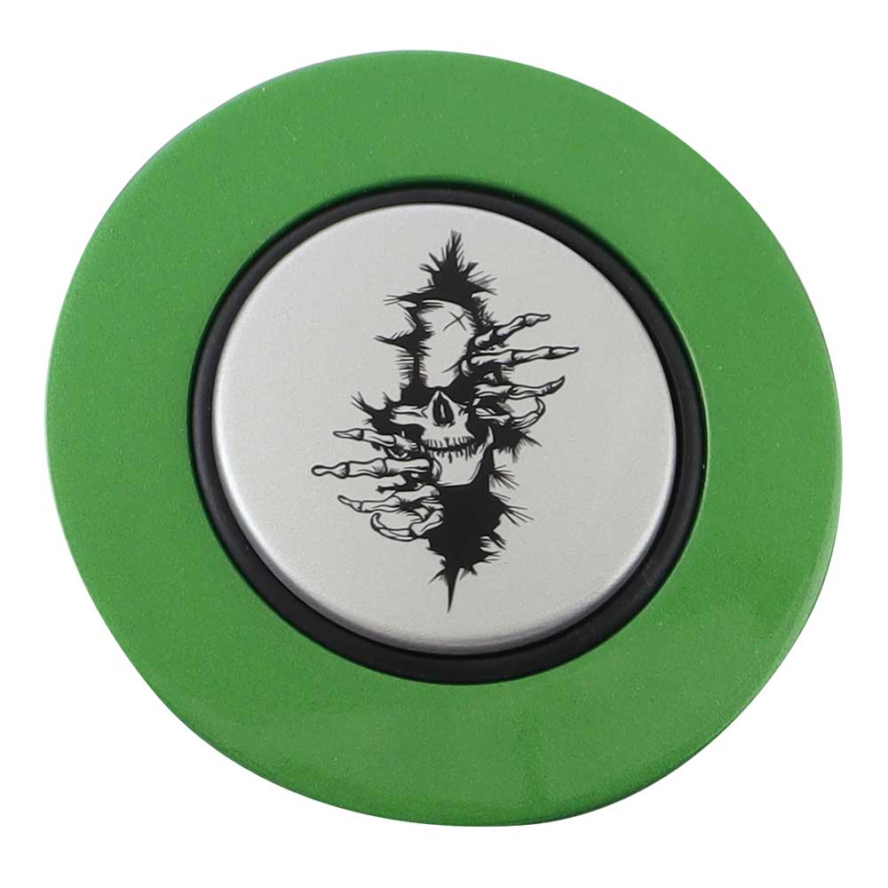 Magnetic Horn Button with Crawling Skull on Silver Medallion