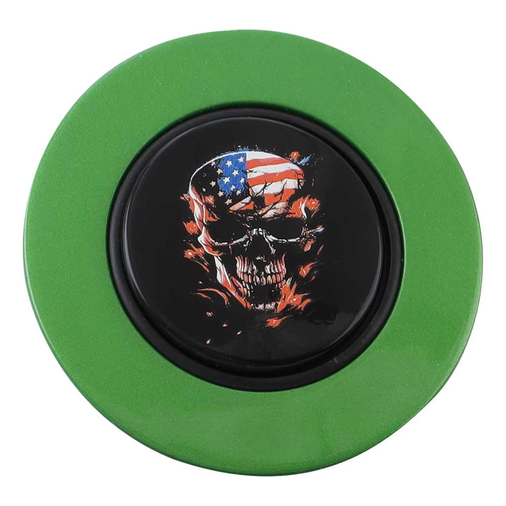 Magnetic Horn Button with Flag Skull on Black Medallion
