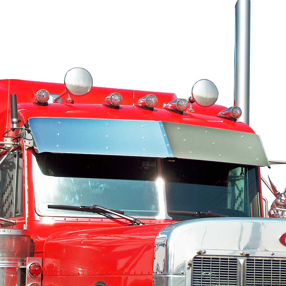 2002-2004 Peterbilt 300 Series 14-1/2" Stainless Door Mounted Mirrors Drop Visor