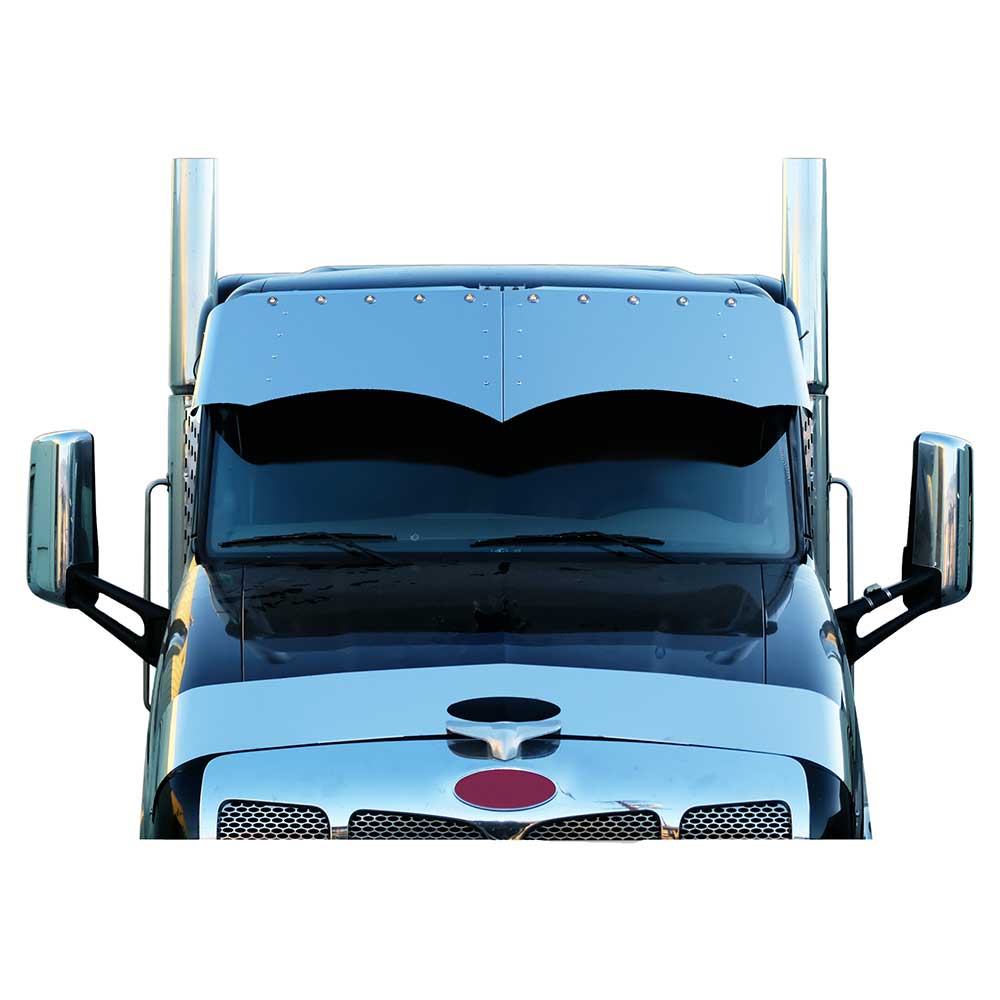 Peterbilt 567, 579 16" x 19" SS Twisted Visor with Ten 3/4" Light Holes