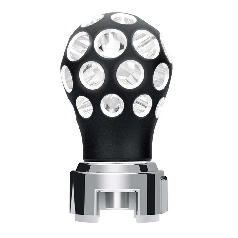 Black Thread-On Anodized Phoenix Style Ball Gearshift Knob with LED 13/15/18 Adapter