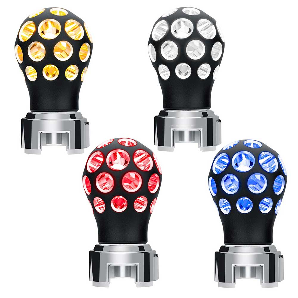 Black Thread-On Anodized Phoenix Style Ball Gearshift Knob with LED 13/15/18 Adapter