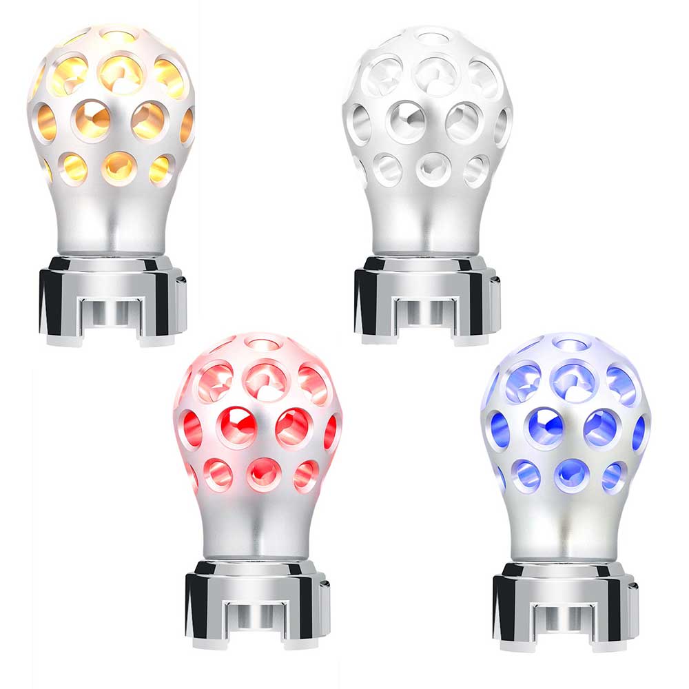 Silver Thread-On Anodized Phoenix Style Ball Gearshift Knob with LED 13/15/18 Adapter