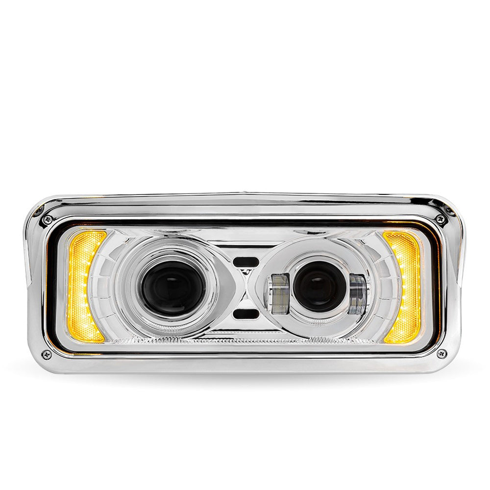 Chrome LED Projector Headlight Assembly with Backlit Auxiliary & Housing Bucket