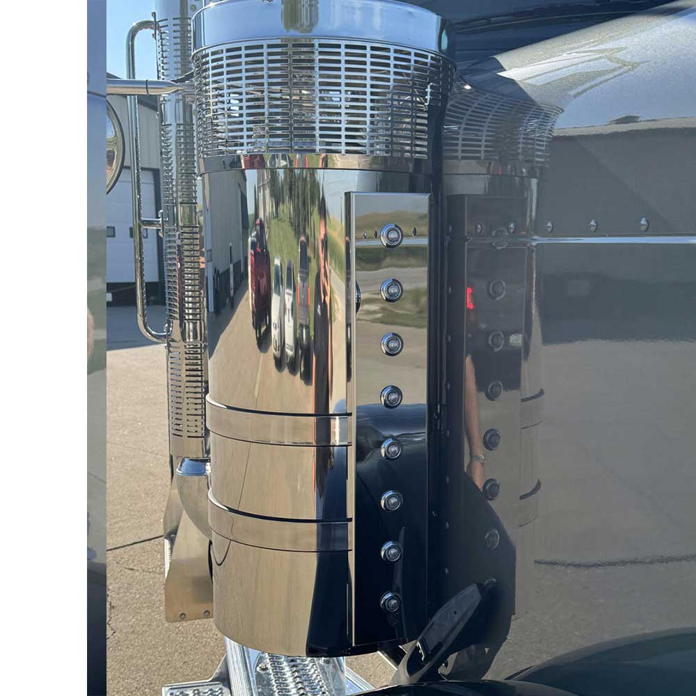 Peterbilt 589 Rear Air Cleaner Stainless Steel Strap Design Light Panels with Eight 3/4" Light Holes