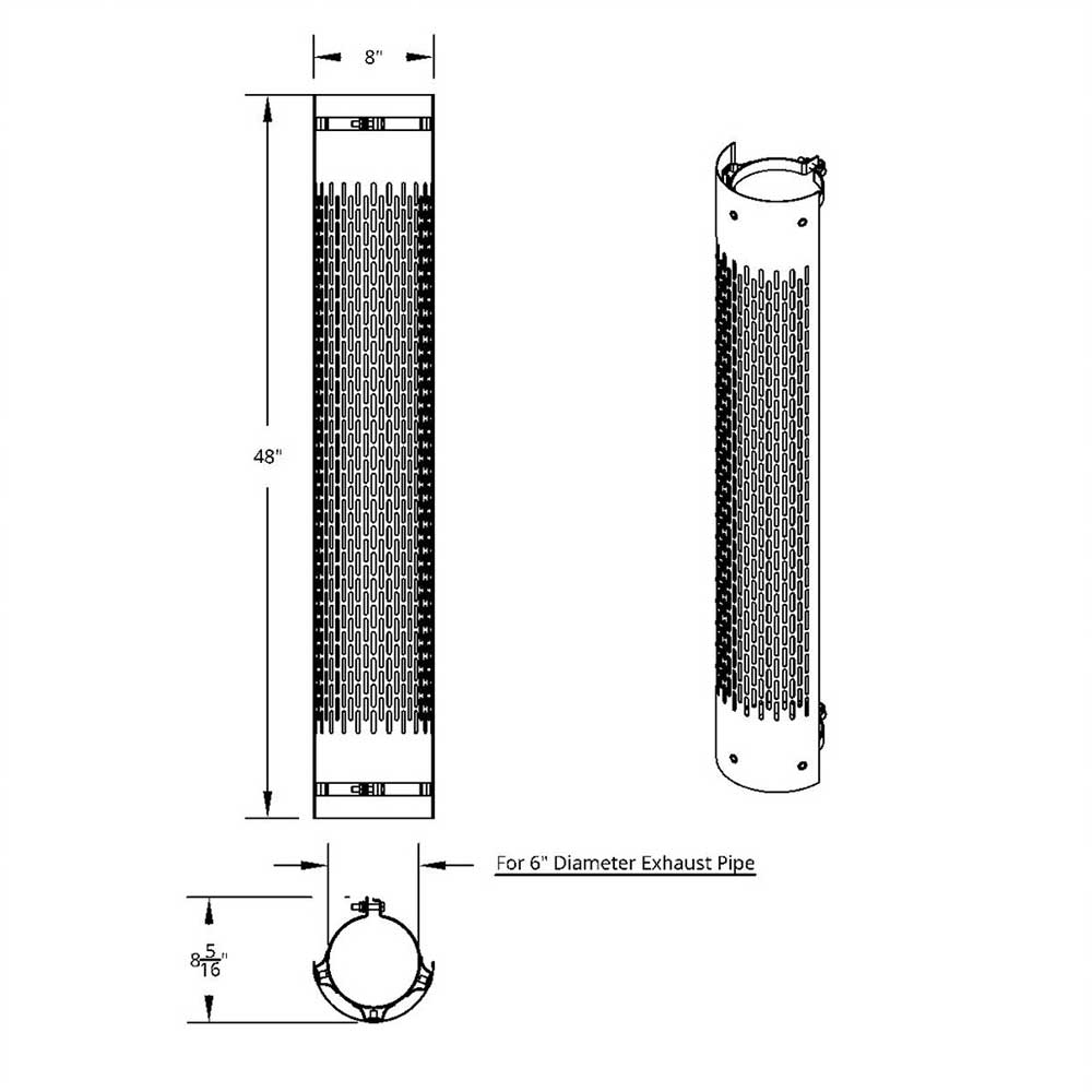 6"D x 48"L 180 Degree SS Muffler Guard with Vertical Slots